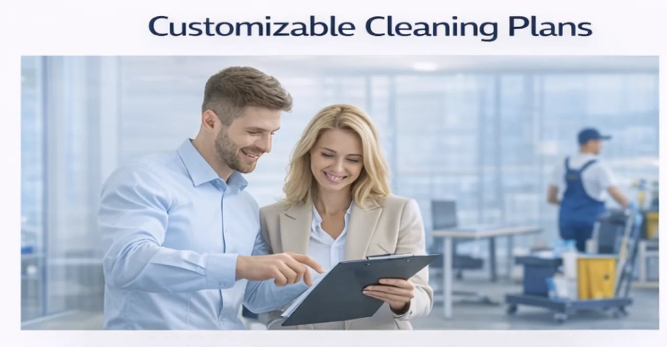 Man and woman reviewing a clipboard together in a bright office