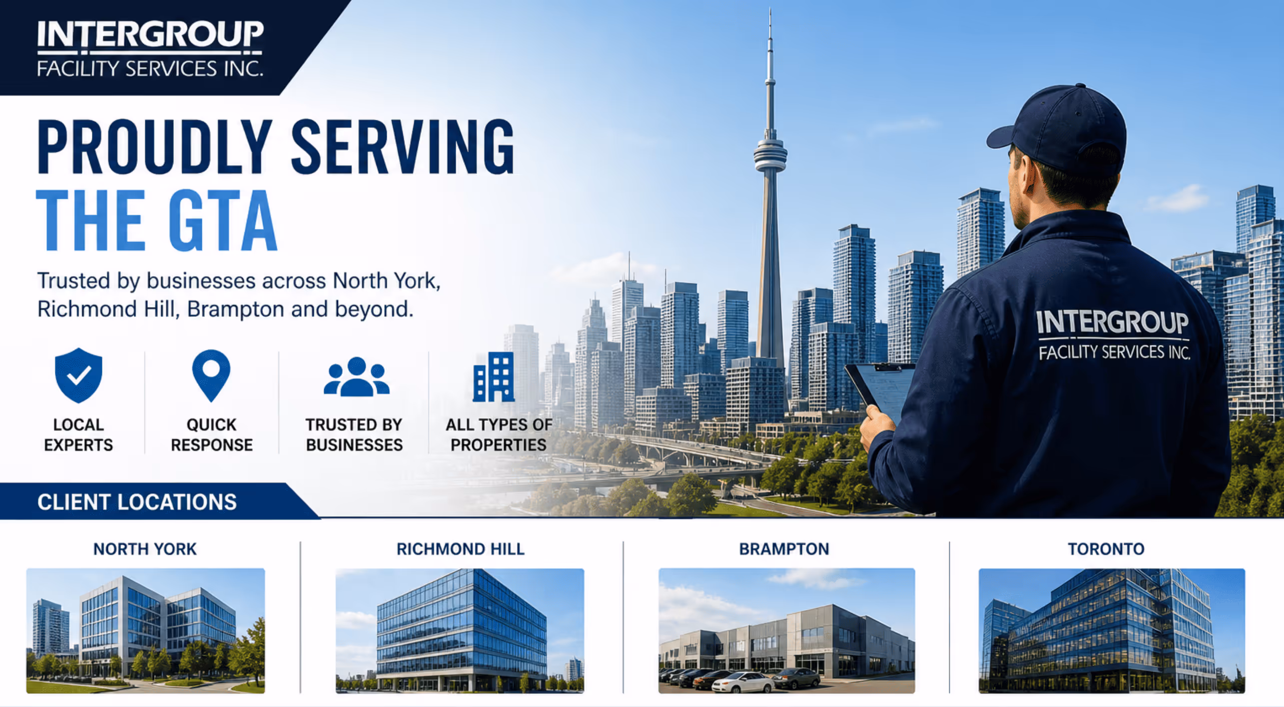 Commercial facility services in Richmond Hill Ontario, modern office building exterior maintained by professional cleaning company